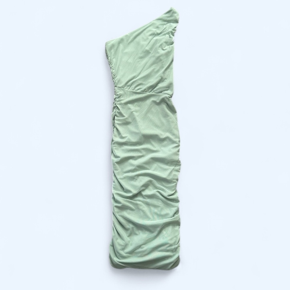 Vintage Mint Green One Shoulder Ruched Bodycon Midi-Dress Size S